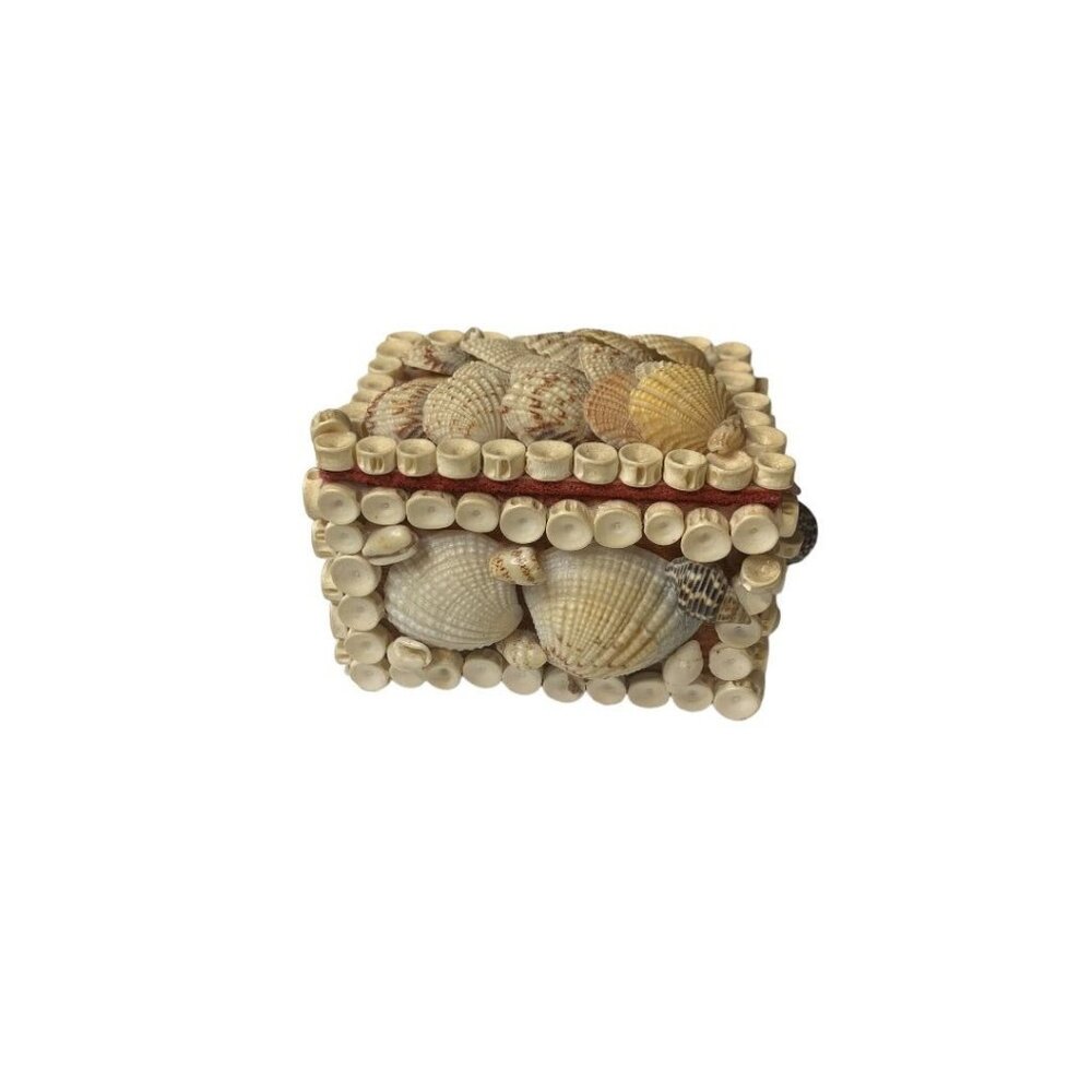 Vintage Marsco Shell Covered Trinket Box Lidded 3.5"l x 2.5"w x 2"h